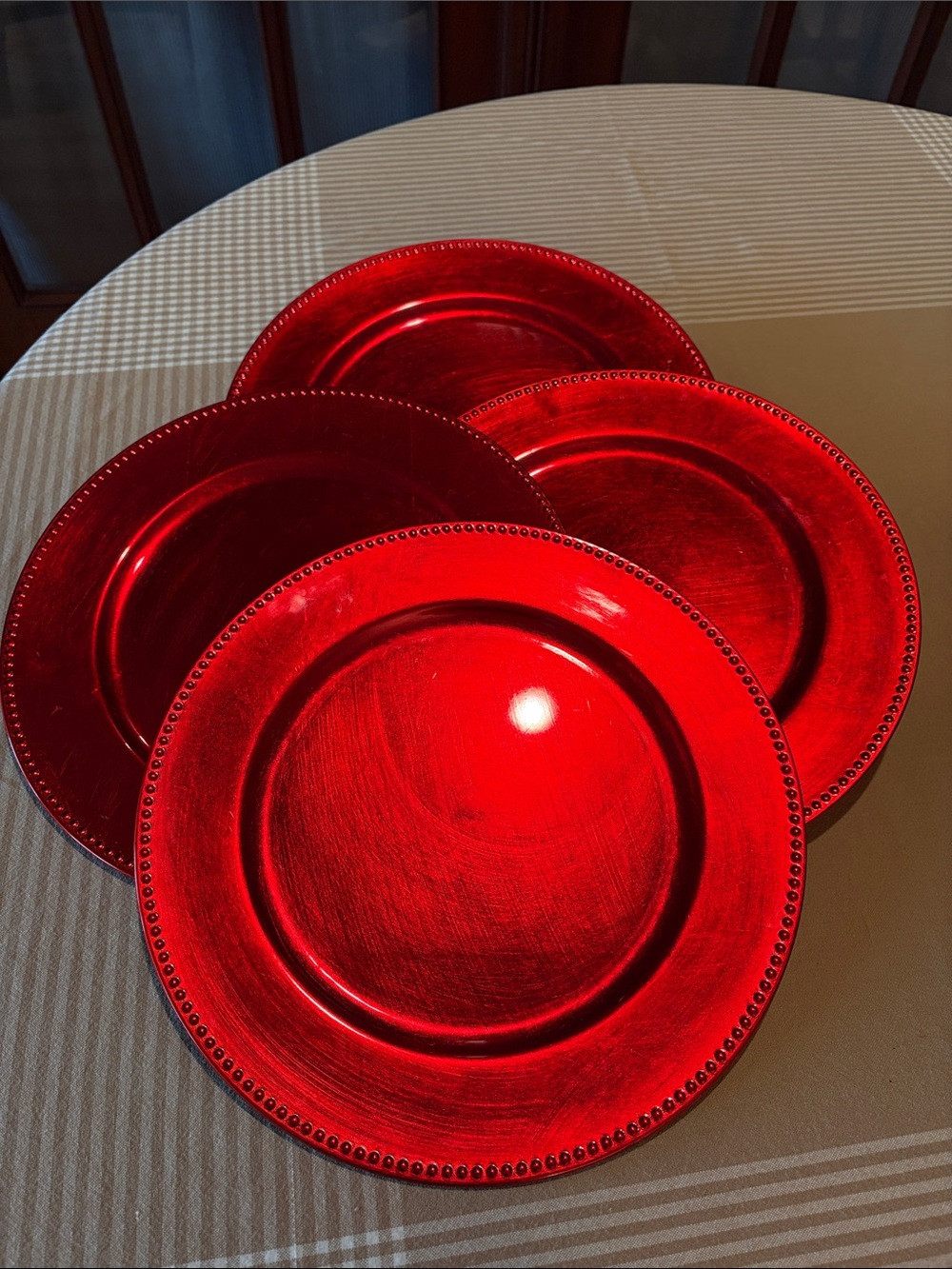 4 Red Decorative Charger Plates - Stylish Holiday Dining Accent